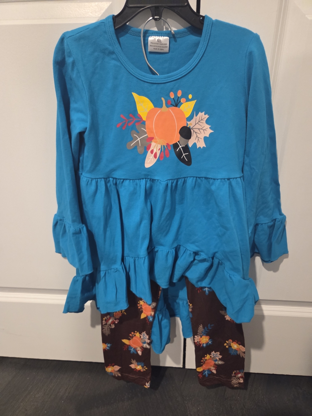 Girls Teal Pumpkin Ruffle Tunic Top And Pants